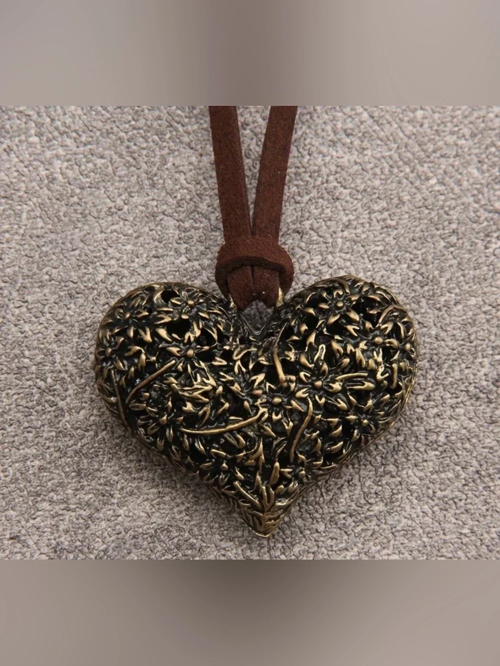 Western Heart Necklace Brown Faux Leather Heart Pendant Necklace